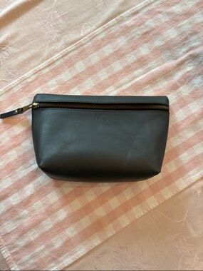 Initials MC- Black Soft Leather Zip Clutch for - Compact Everyday Carry